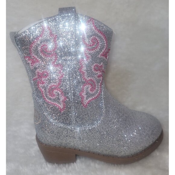 Cowboy Boots LITTLE KIDS Size US 9 Silver Pink detail Sparkle Glitter By Pawz - Picture 1 of 8